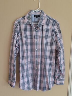 Banana Republic Pink and Navy Plaid Dress Shirt